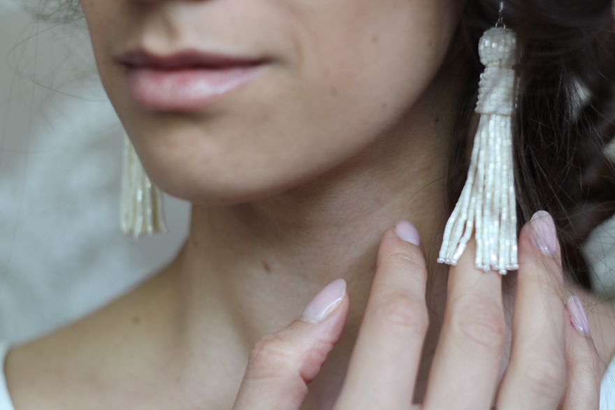 Tassel Beaded Earrings In Oscar De La Renta Style: Handmade, Trendy, Feminine