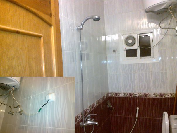 Jeddah, Saudi Arabia - Toilet, Shower, Fan & Water Boiler: Very Efficient Use Of Space, But Possibility Of Electrocution High.