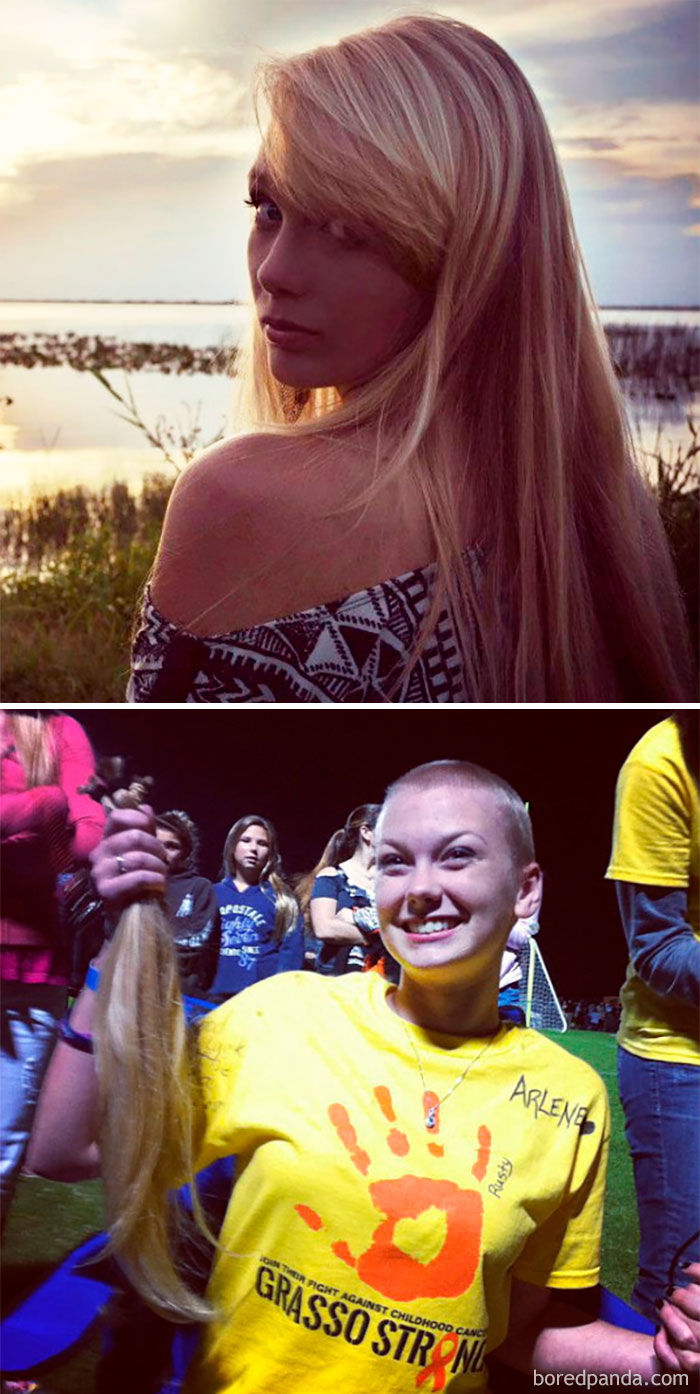My Friend Shaved Off All Her Gorgeous Blonde Hair In Support Of One Of The Teachers At Our School Whose 3 Year Old Son And 2 Year Old Daughter Both Have Cancer. She Is Beautiful Inside And Out