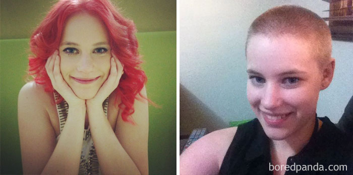 Before And After I Shaved My Pink Hair For The Cancer Council