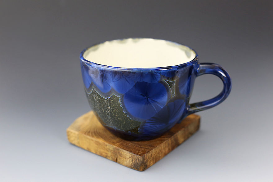 Porcelain Crystalline Glazed Cups & Mugs That I Made Recently With My Own Glaze Recipe.