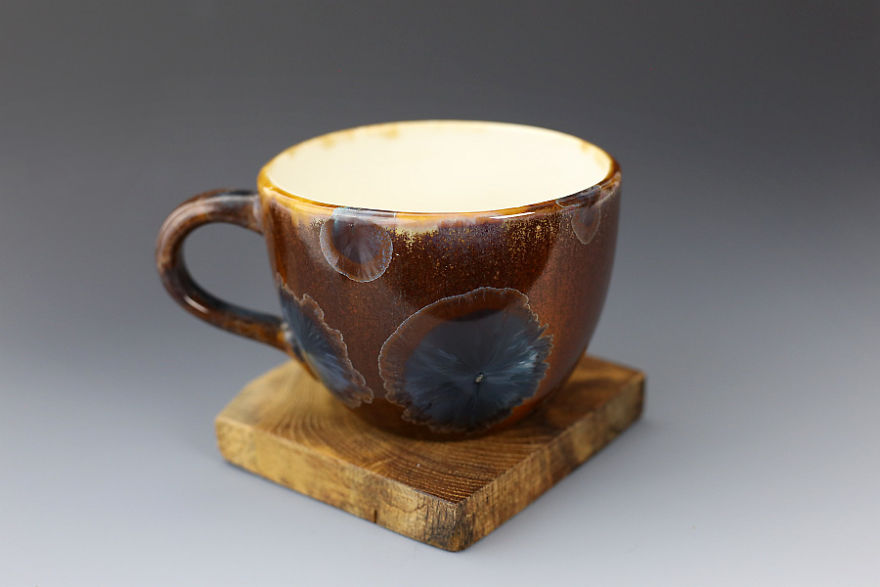 Porcelain Crystalline Glazed Cups & Mugs That I Made Recently With My Own Glaze Recipe.