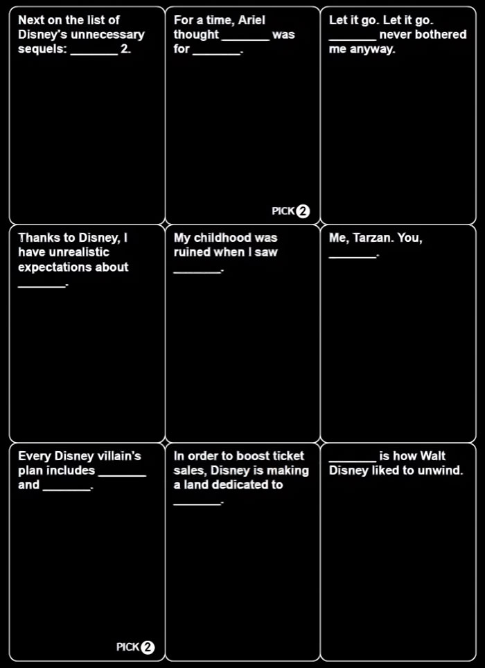 Disney Cards Against Humanity May Be Coming Out Soon, And Here's How 18 First Cards Look