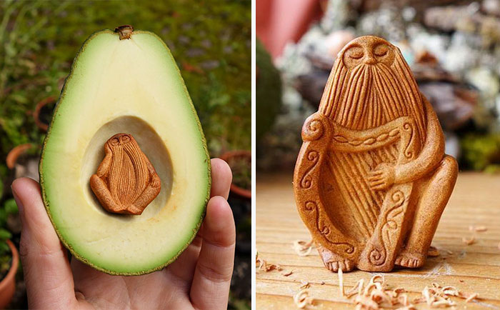 Most People Throw Away Avocado Pits, But This Artist Carves Them Into Magical Forest Creatures