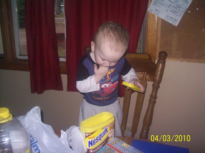 Put Laundry Away And He Found The Nesquik.