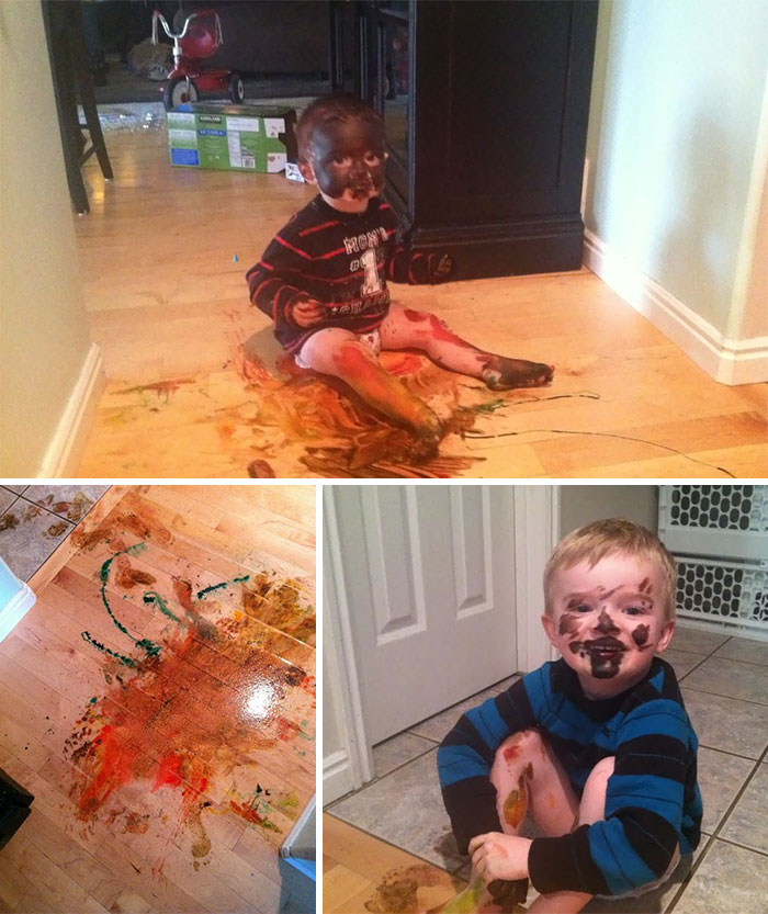 Made Coloured Crepes With My Kids This Weekend, And Returned To Work On Monday. Got A Text From My Husband With These Pictures And The Statement, 'You Didn’t Put The Food Colouring Back After The Crepes'
