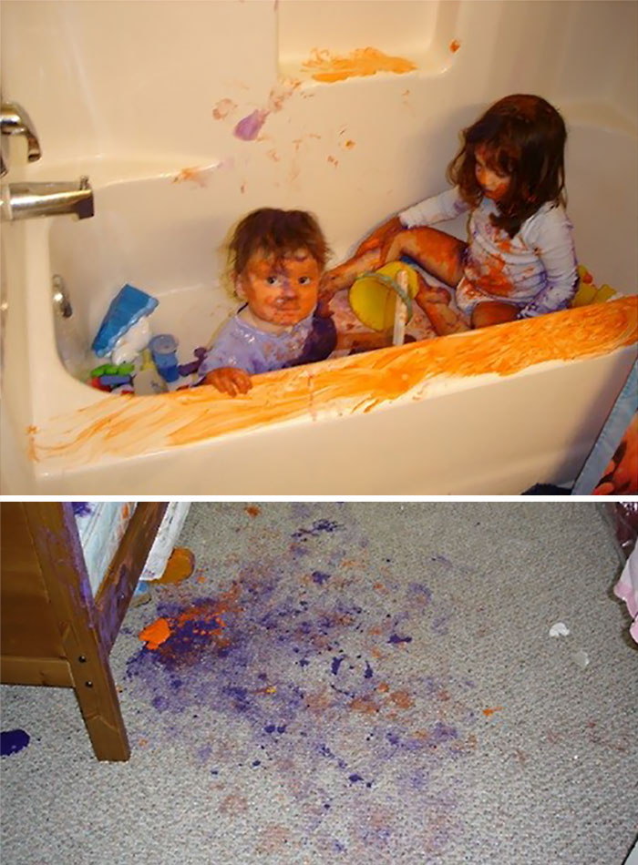 My Girls Decided That Purple And Orange Paint Would Look Really Great On Them And The Floor