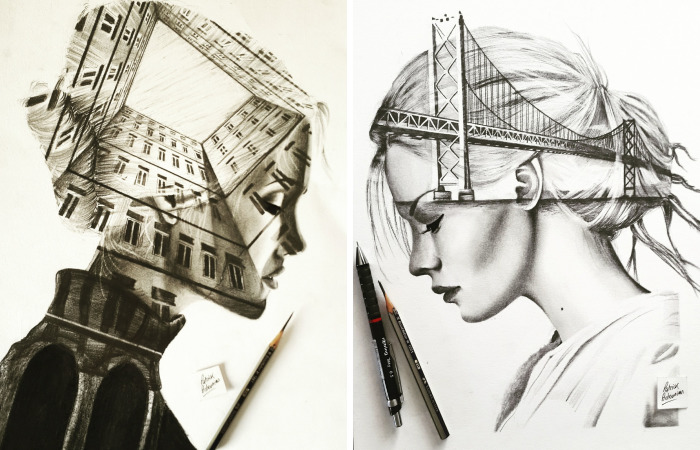 I Merge Buildings And People In My Double Exposure Drawings