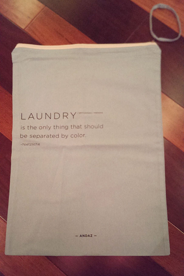 Hotel's Laundry Bag Has A Quote From Nietzsche On It