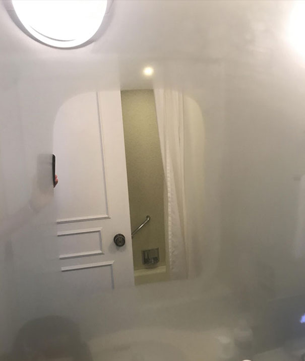 The Mirror In My Hotel In Japan Has A Heated Part That Won't Steam Up After A Shower