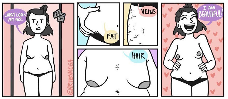 Instagram Removed My First Comic Because It Shows Breasts? How Pathetic Is That! A Comic Designed To Help Women Accept And Love The "imperfections" Of Their Bodies Removed Because I Didn't Color In A Bra. 🙄