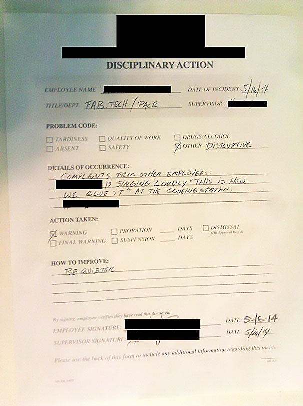 My Buddy Got Written Up At Work After Some Complaints. His Supervisor Thought It Was Hilarious Though