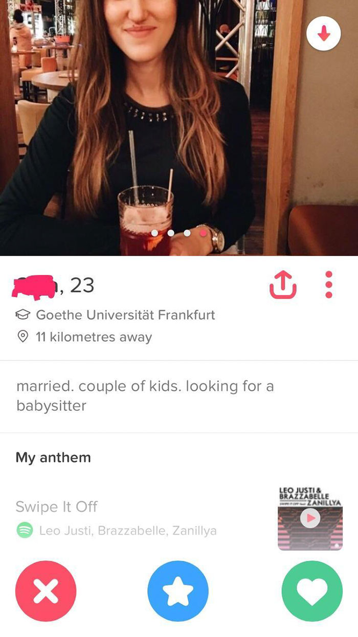 Tinder profile of a woman drinking cocktail