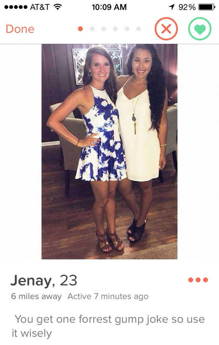 Tinder profile of a women wearing dresses 