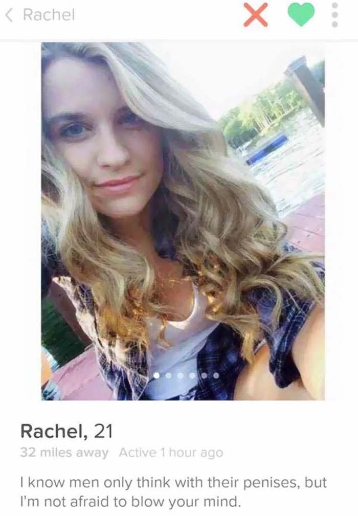 Tinder profile of a woman with curly hair 