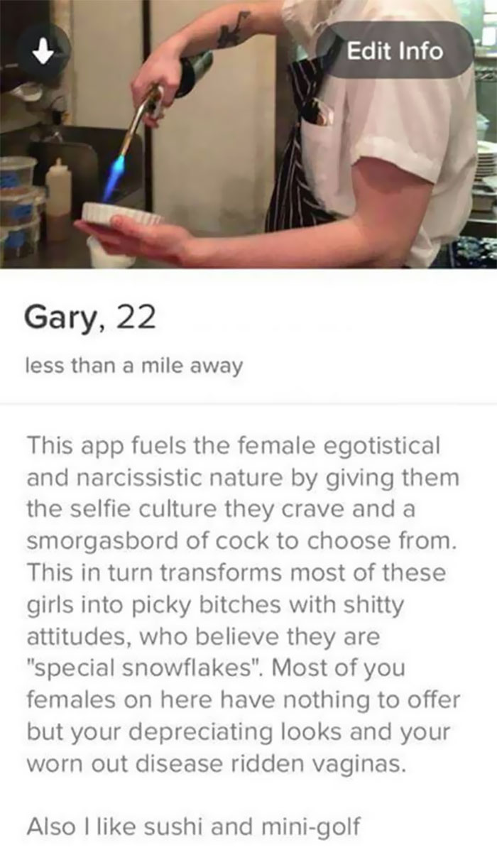 Tinder profile of a woman cocking 