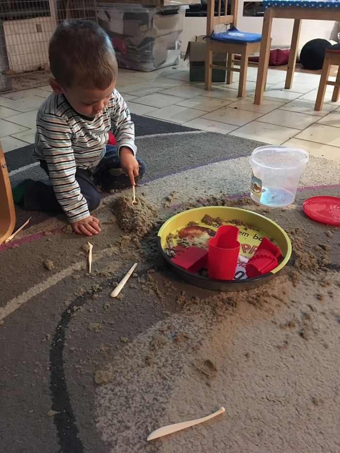 Why Keep The Sand In The Tray When I Can Spread It Over The Rug While Mummy Gets Me Some Juice!
