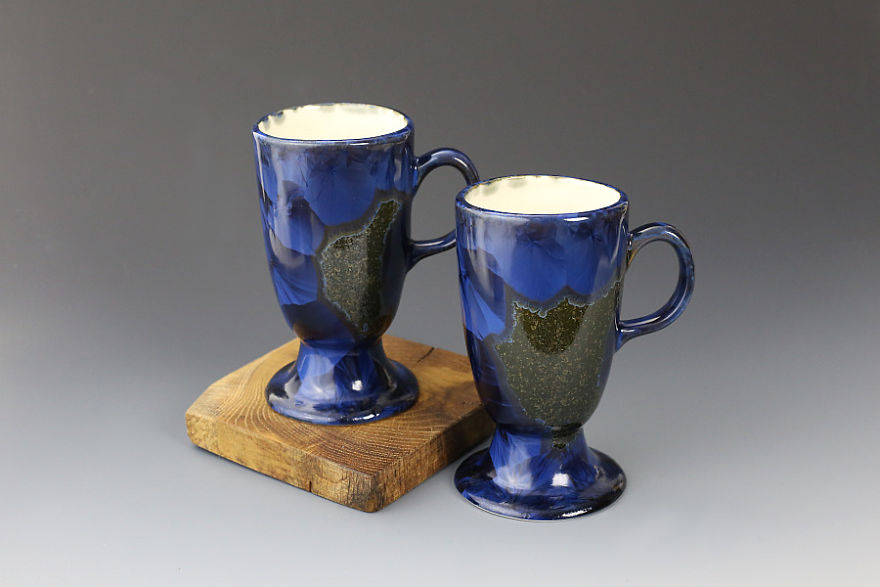 Porcelain Crystalline Glazed Cups & Mugs That I Made Recently With My Own Glaze Recipe.