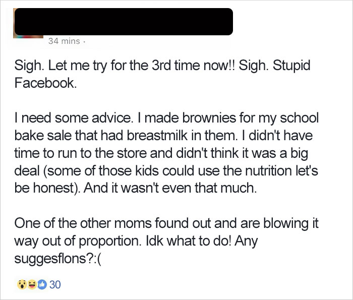Mom Uses Breast Milk To Make Brownies For School Bake Sale, Doesn't Expect Reaction Like This