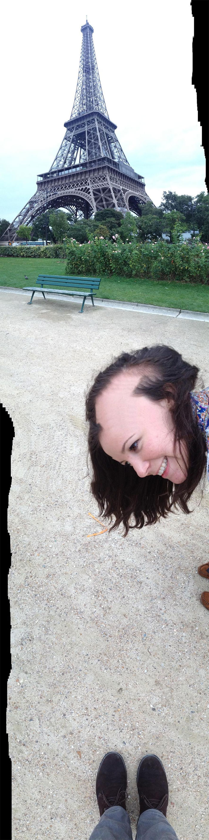 Tried Getting A Vertical Panoramic Shot Of The Eiffel Tower, But Instead I Turned My Girlfriend Into Skrillex