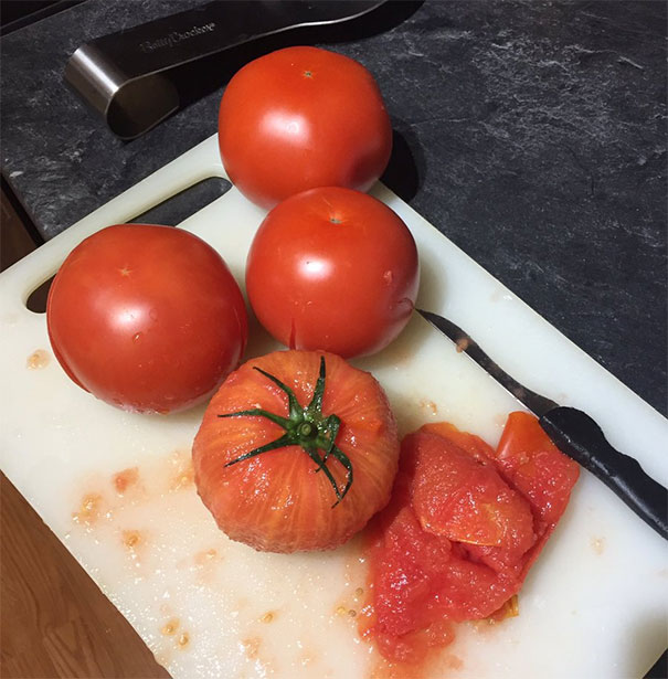Ever Seen A Peeled Tomato? Pull The Insides Out When You Cut It And They Begin To Look Like Ears