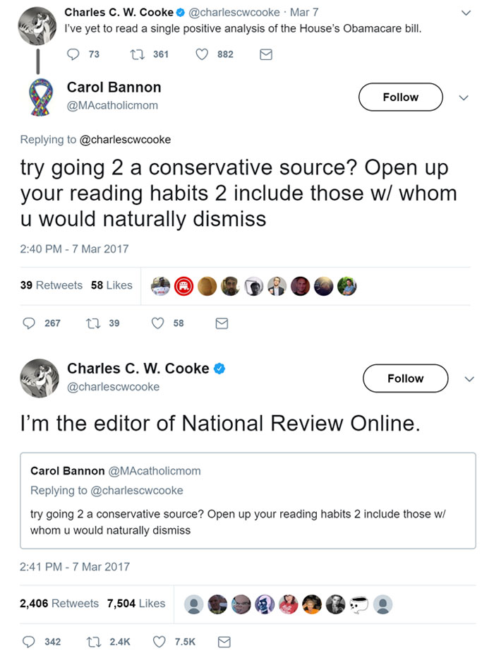 Person Tells Editor Of National Review Online That He Needs To Try Reading Conservative News Sources