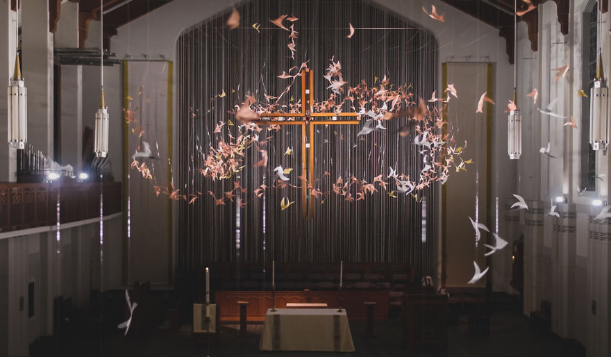 I Created A Cathedral Installation Of 1,000 Individual Hand-Strung Birds That Measures 90’ Long
