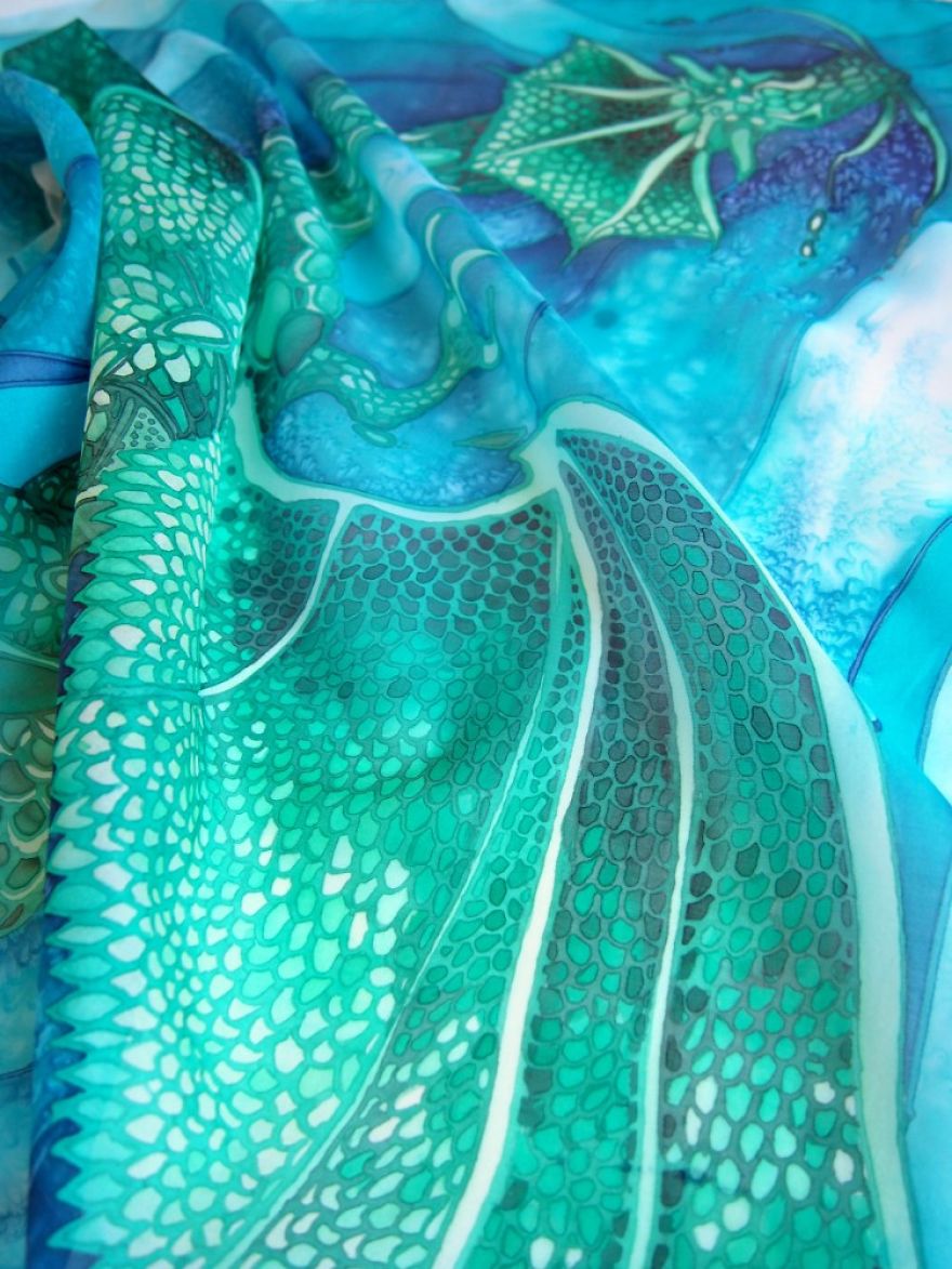 I Paint Custom Silk Scarfs, So You Can Always Have Your Dragon With You