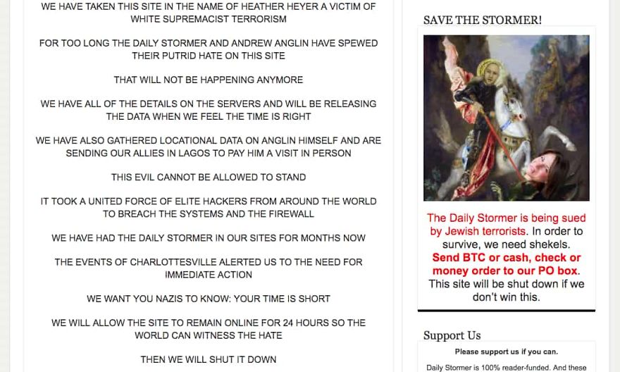 Hacker Appears On Neo-Nazi Daily Stormer Website