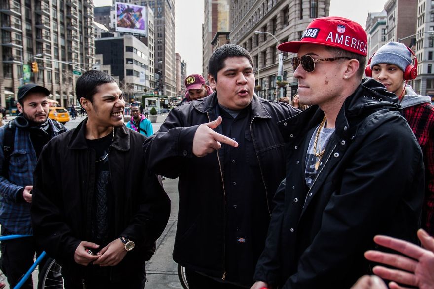 Rap Cypher In The Streets Of Manhattan. Rap Is Our Religion Series, New York