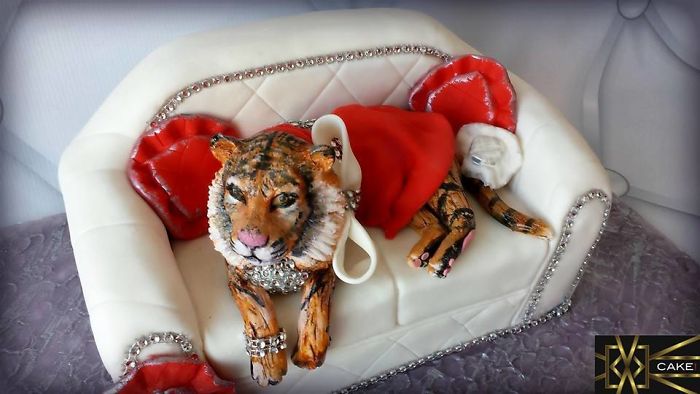 Tiger Cake - Designed Off Of A Christmas Card
