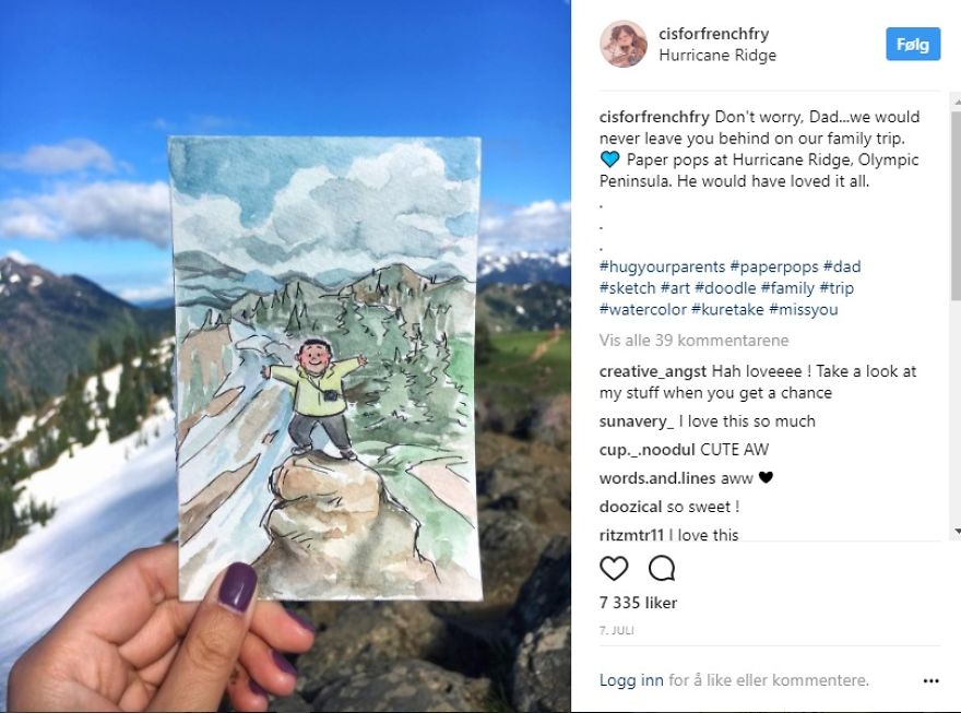 Artist Draws Touching Tributes To Her Deceased Father To Include Him On Her Amazing Trips Around The World.