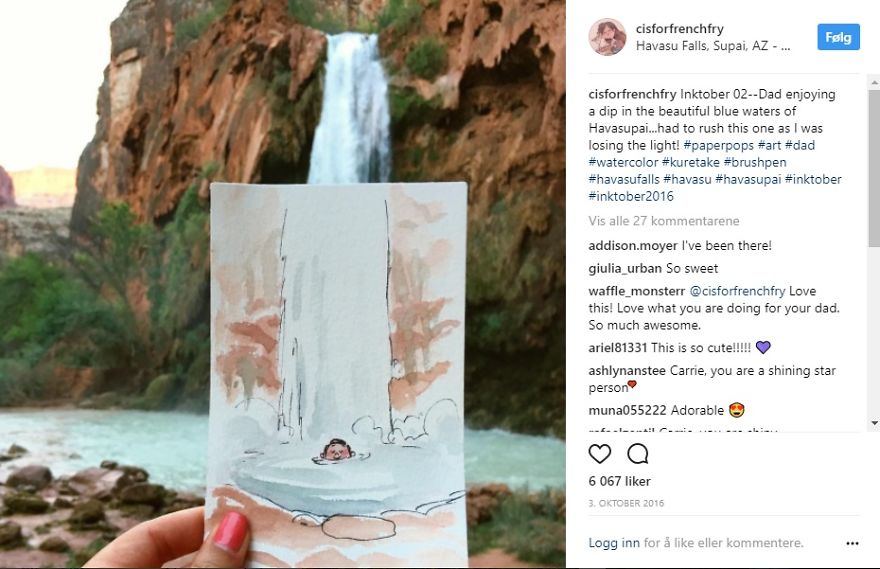 Artist Draws Touching Tributes To Her Deceased Father To Include Him On Her Amazing Trips Around The World.