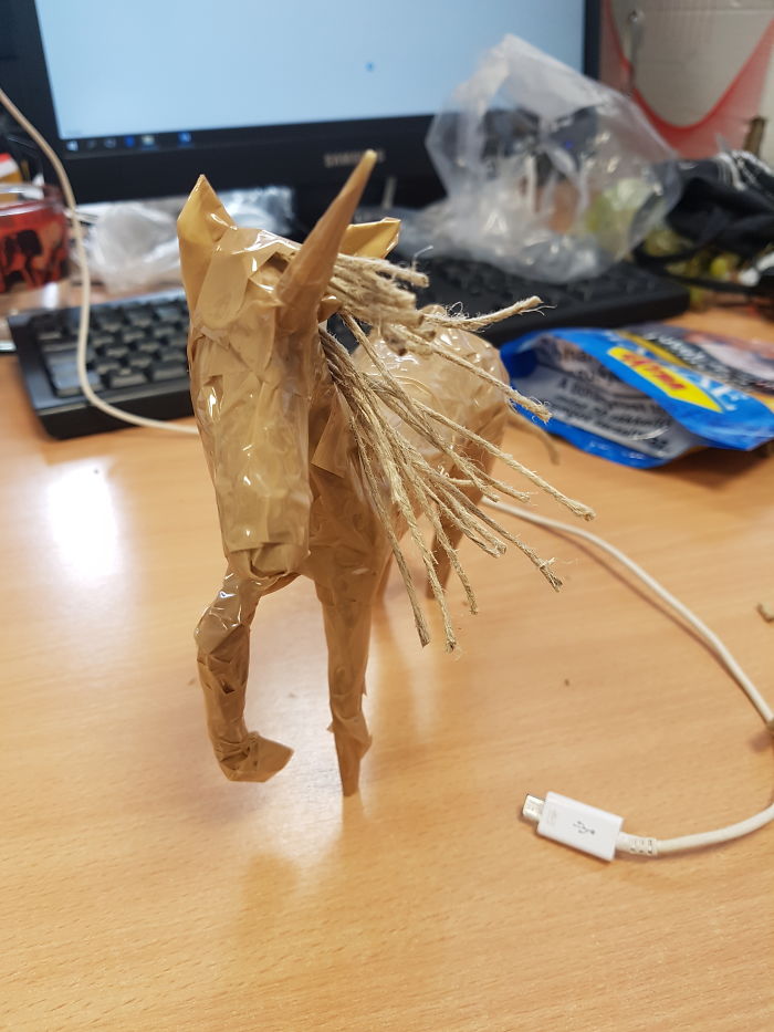 I Was Extremly Bored At Work, So I Made A Scotch Tape Unicorn