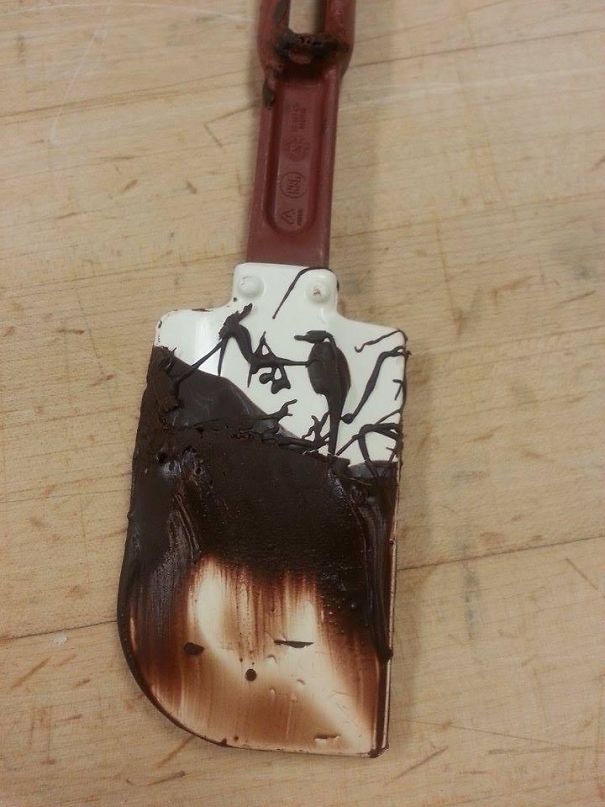 I Was Melting Down Some Chocolate At School And Noticed This Little Bird And Tree Design On My Spatula