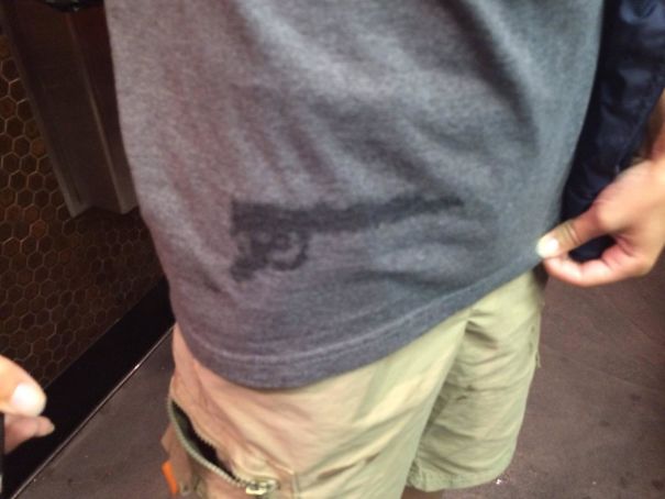 My Brother Had A Water Stain On His Shirt That Looks Like A Gun