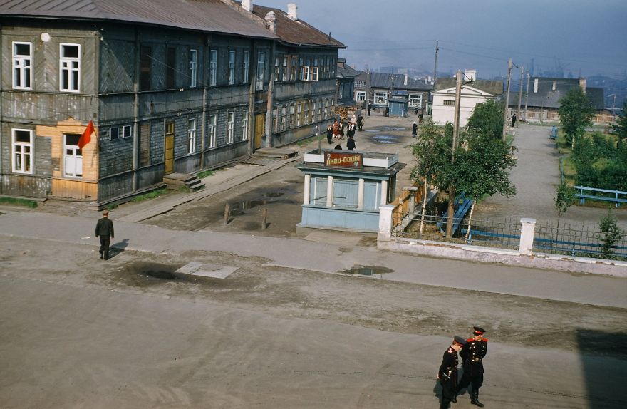 Russian Officials Are Photographed From A Window Above The Street In Murmansk