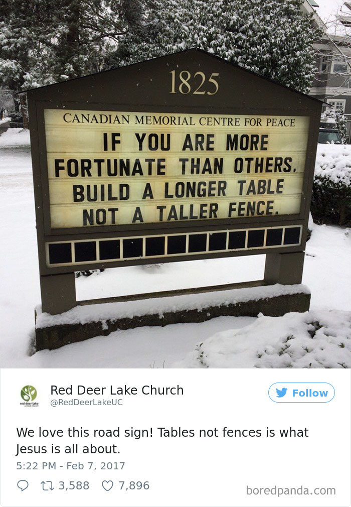 Centre for peace sign - ‘If you are more fortunate than others, build a longer table not a taller fence.’