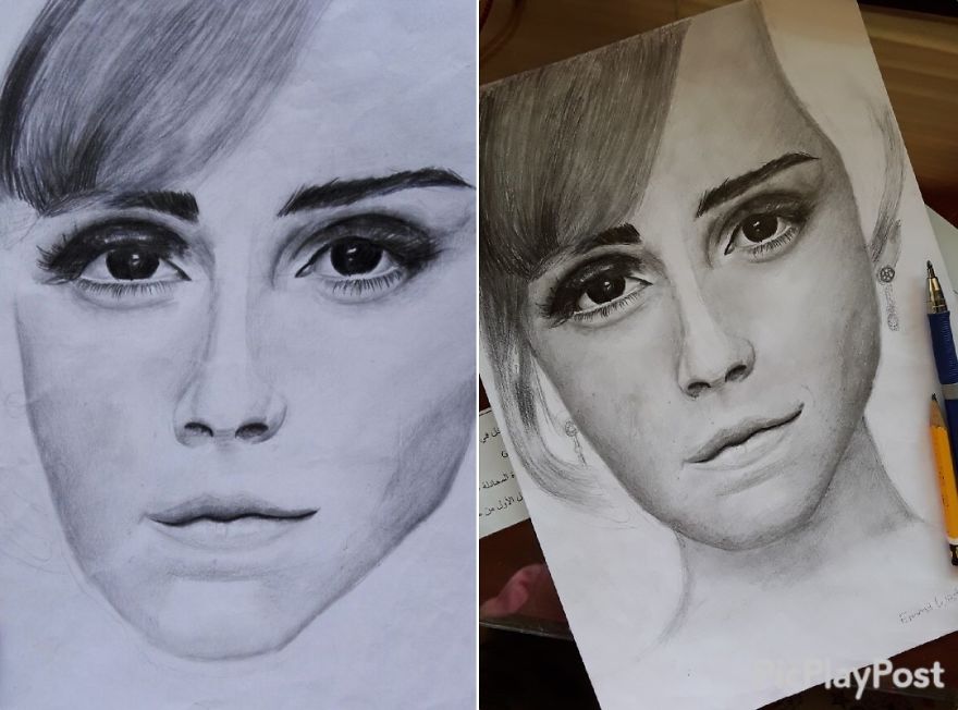 Transformation And Re-Progression Of A 2 Year-Old Unfinished Drawing ,spending +6 Hours On It.