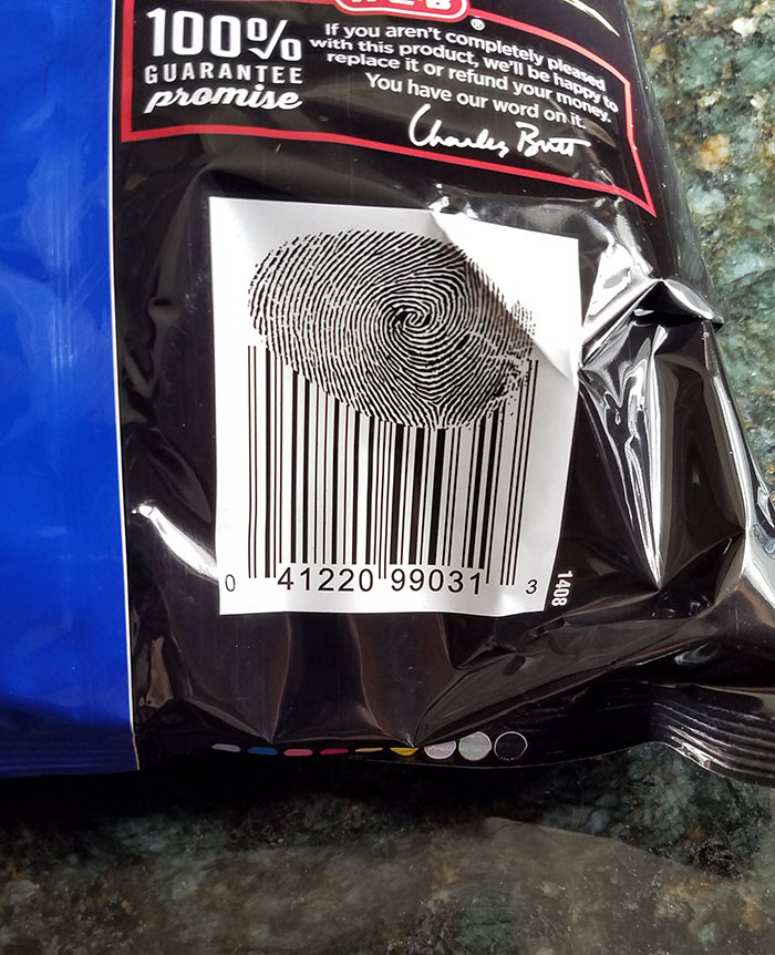 The Barcode On This Cheese Puff Bag Is A Fingerprint