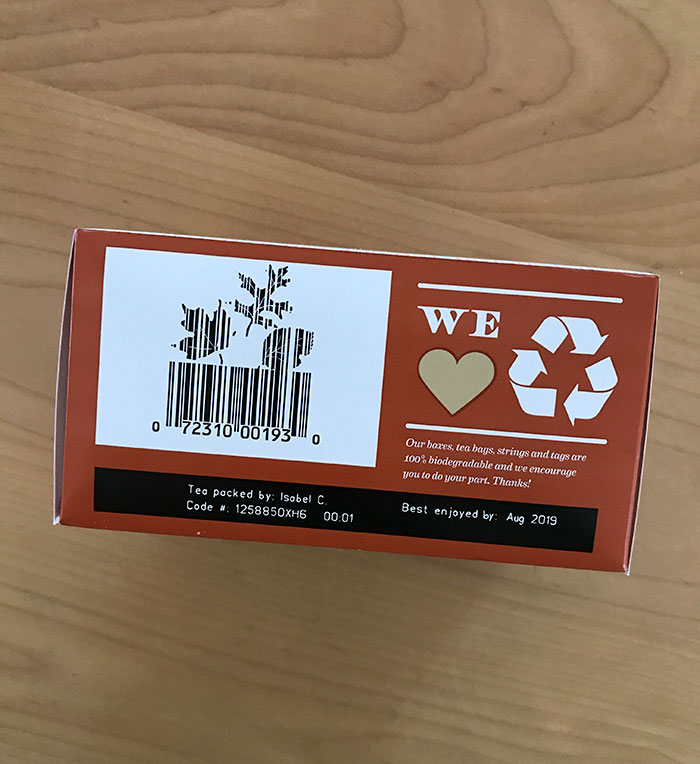 The Barcode On The Back Of This Maple Tea Bag Box