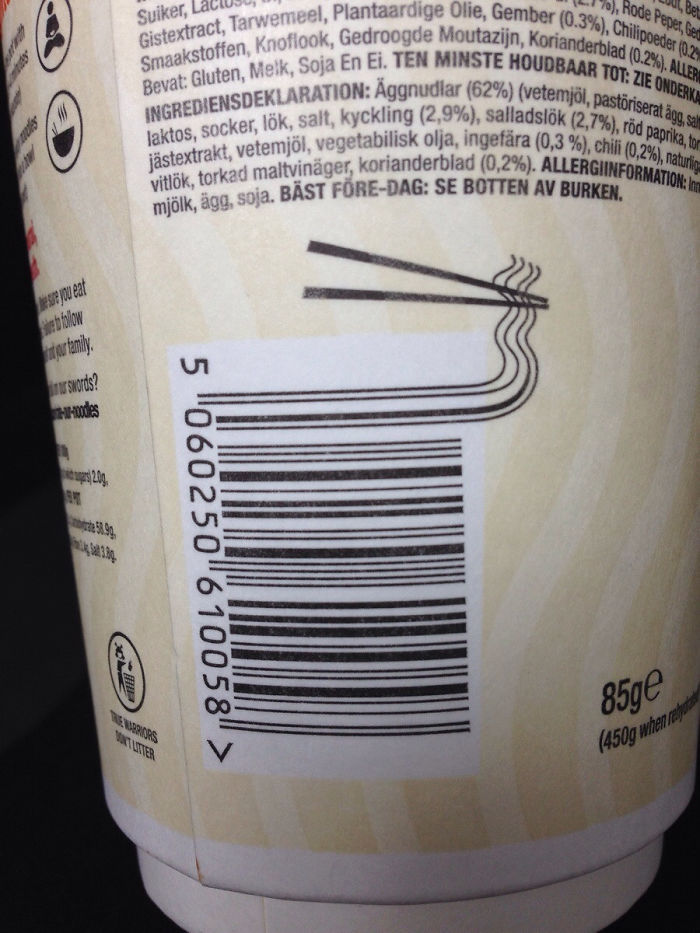 Clever Barcode Design On Noodle Pot