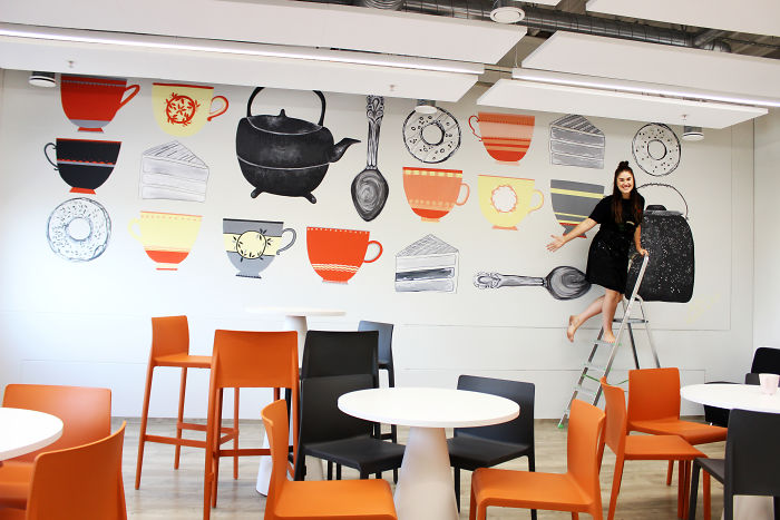 I Spent Three Days To Create This Sweet Wall Painting At Big And Modern Kitchen