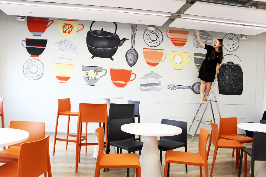 I Spent Three Days To Create This Sweet Wall Painting At Big And Modern Kitchen