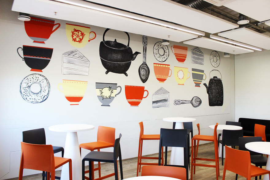 I Spent Three Days To Create This Sweet Wall Painting At Big And Modern Kitchen
