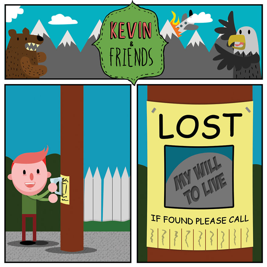 Artist Creates Dark Comics About A Horrible Optimist Kevin (5+ New Pics)