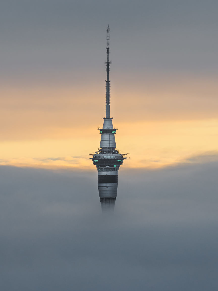 Auckland Sky Tower In A Sea Of Fog