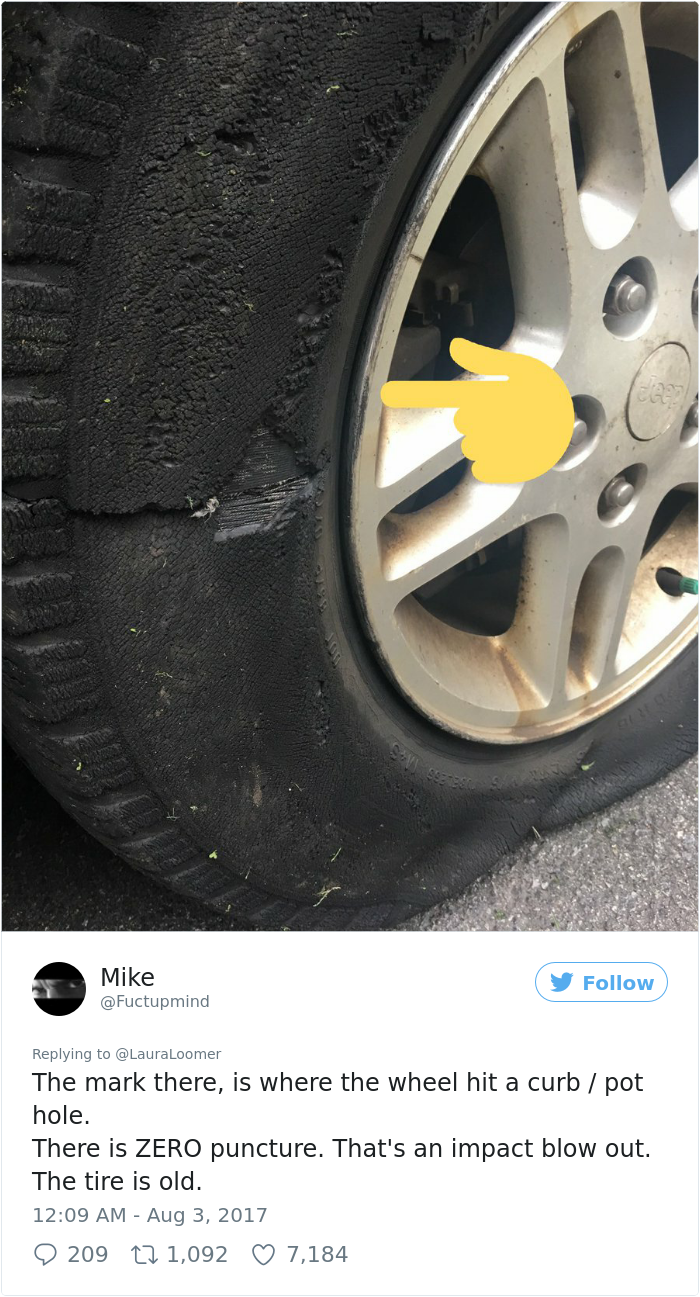 Woman Posts Pics Of Her 'Slashed Tire' On Twitter, But Someone Quickly Proves She's Lying And It's Hilarious