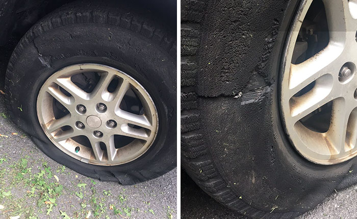 Woman Posts Pics Of Her ‘Slashed Tire’ On Twitter, But Someone Quickly Proves She’s Lying And It’s Hilarious