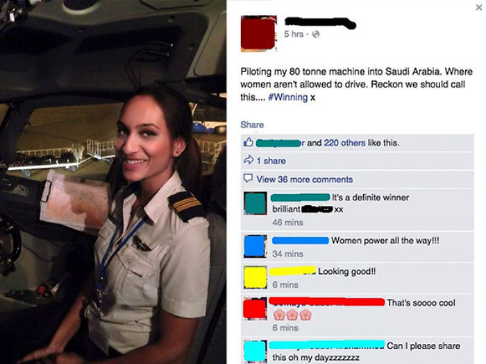 Pilotando esta máquina de 80 toneladas en Arabia Saudi, donde a las mujeres no se les permite conducir...